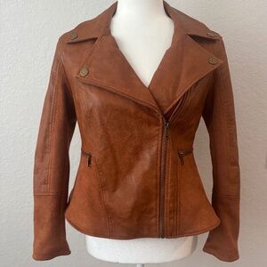 Anthropologie Robyn Faux Leather Moto Jacket Camel Women's Size XSP XS Petite